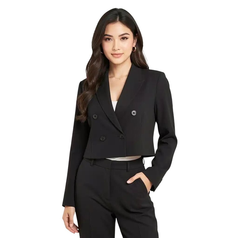 Express Womens Black Cropped Double Breasted Blazer Peak Lapel Jacket Size M NWT